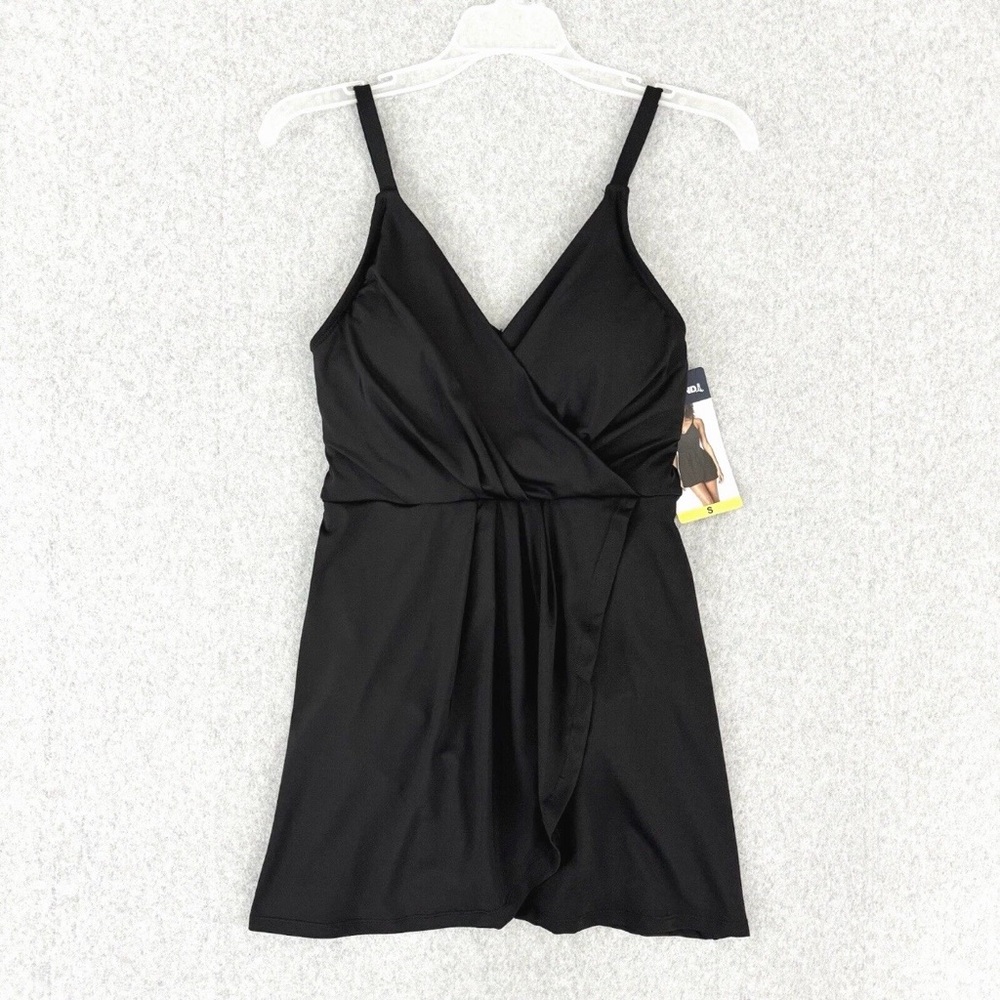 Lands End Womens Black Swim Dress One Piece Swimsuit Size Small V Neck Modest